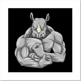 Funny rhino as a bodybuilder Posters and Art